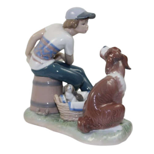 Lladro - This One`s Mine 5376 Figurine  Boy With Dog And Puppies