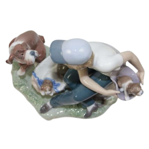 Lladro - This One`s Mine 5376 Figurine  Boy With Dog And Puppies