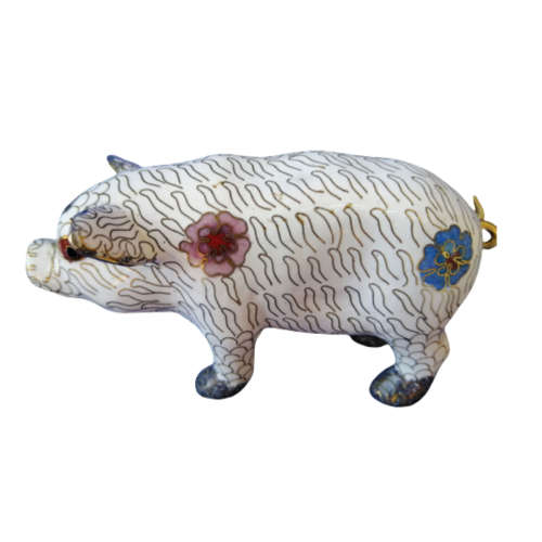 Stunning Vintage Cloisonne Pig Figure