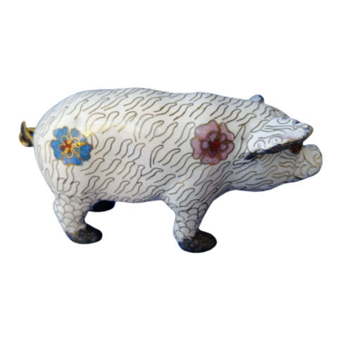 Stunning Vintage Cloisonne Pig Figure