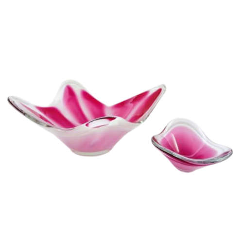 Pair Of Signed Engraved 1956 Paul Kedelv, Swedish Cranberry Colored Art Glass Bowls