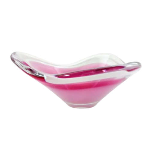 Pair Of Signed Engraved 1956 Paul Kedelv, Swedish Cranberry Colored Art Glass Bowls