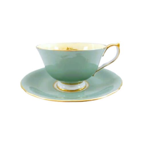Aynsley Hand Painted Green Orchard Fruit Cup and Saucer . Signed D. Jones.
