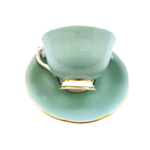 Aynsley Hand Painted Green Orchard Fruit Cup and Saucer . Signed D. Jones.