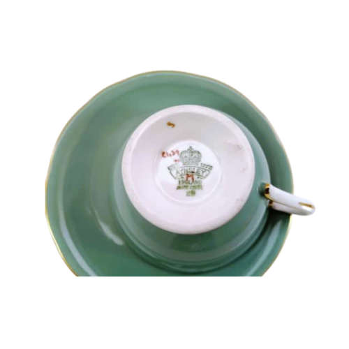 Aynsley Hand Painted Green Orchard Fruit Cup and Saucer . Signed D. Jones.