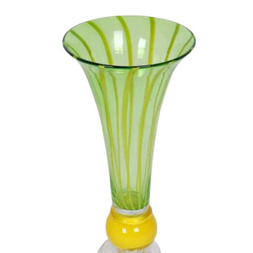 Pair of large stunning retro Art green and yellow glass tulip vases