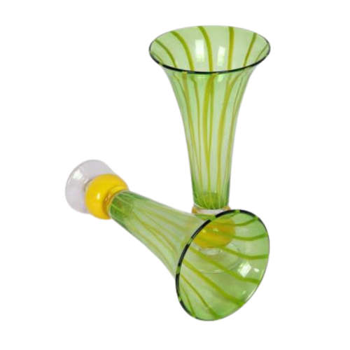 Pair of large stunning retro Art green and yellow glass tulip vases