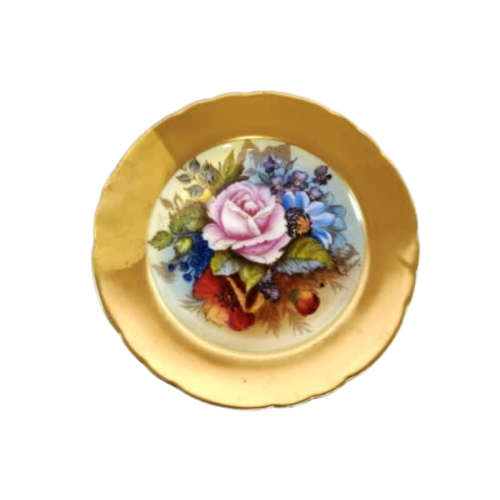 Aynsley J.A. Bailey Cabbage Rose Gold Ribbed Hand Painted Teacup & Saucer Trio Set