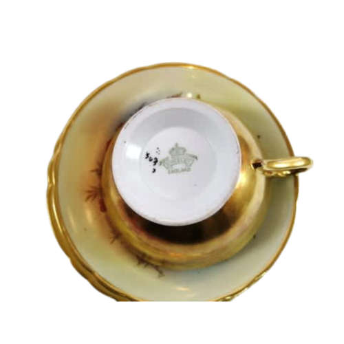 Aynsley J.A. Bailey Cabbage Rose Gold Ribbed Hand Painted Teacup & Saucer Trio Set