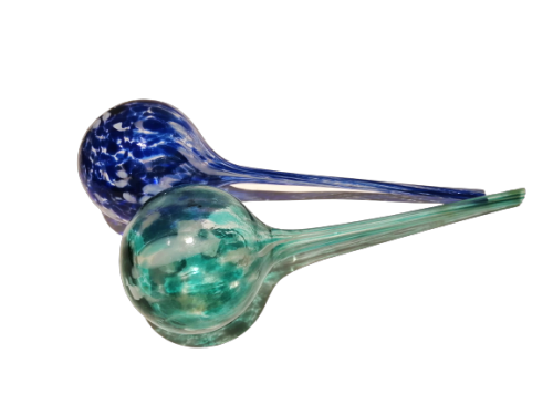 Vintage Hand Blown Glass Plant Watering Globe - Blue / White / Green