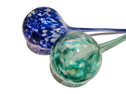 Vintage Hand Blown Glass Plant Watering Globe - Blue / White / Green
