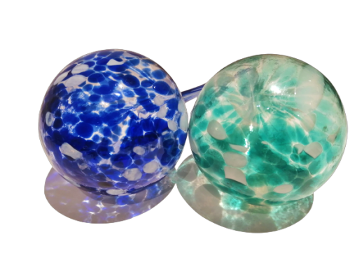 Vintage Hand Blown Glass Plant Watering Globe - Blue / White / Green