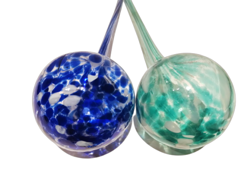 Vintage Hand Blown Glass Plant Watering Globe - Blue / White / Green