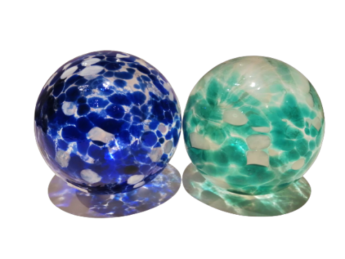 Vintage Hand Blown Glass Plant Watering Globe - Blue / White / Green