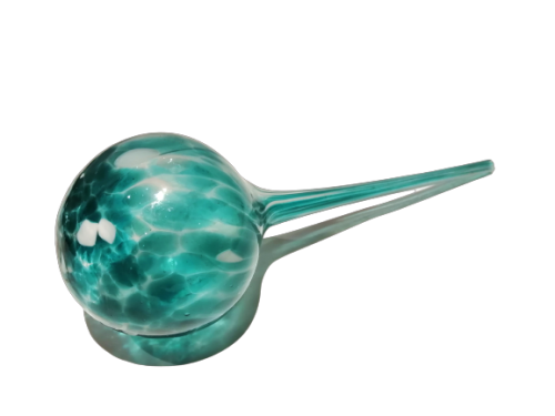 Vintage Hand Blown Glass Plant Watering Globe - White / Green