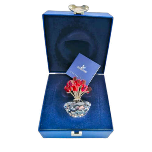 Swarovski Crystal Vase Of 12 Red Roses 15th SCS Anniversary Gabriele Stamey