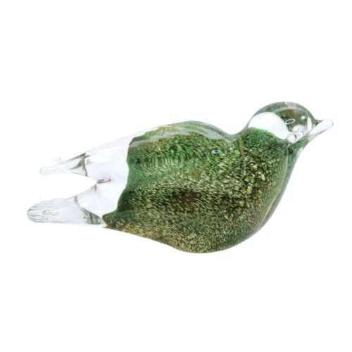 Murano Green and Gold Specks Glass Dove Bird paperweight