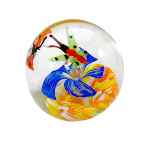 Beautiful Art Glass Butterfly and Flower Paperweight Handcrafted - 1