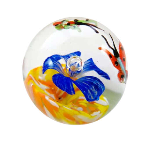 Beautiful Art Glass Butterfly and Flower Paperweight Handcrafted - 1