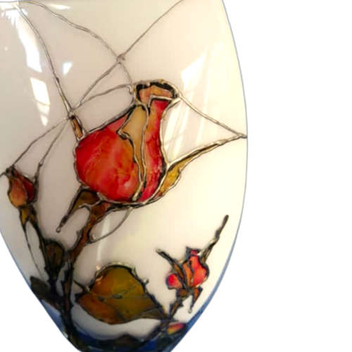 Polish Kalina Glass Vase Decorated With Roses