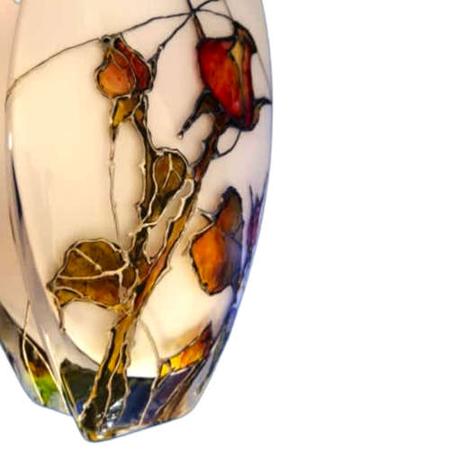 Polish Kalina Glass Vase Decorated With Roses