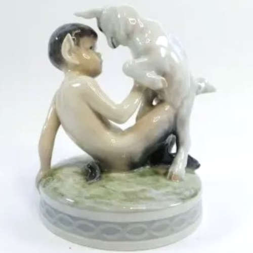 Royal Copenhagen Figurine Of A Faun Playing With A Goat, Model No. 498
