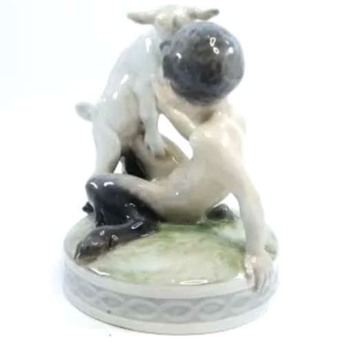 Royal Copenhagen Figurine Of A Faun Playing With A Goat, Model No. 498