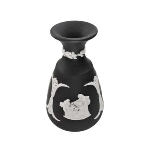 Wedgwood England Black Jasperware Cameo Bud Vase