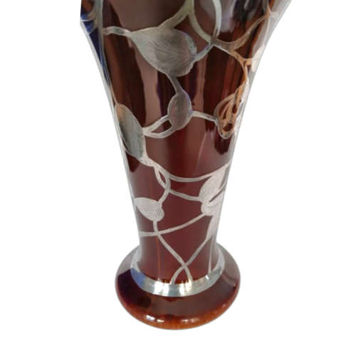 Crescent Porcelain Rare Art Nouveau Silver Overlay Vase