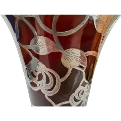 Crescent Porcelain Rare Art Nouveau Silver Overlay Vase