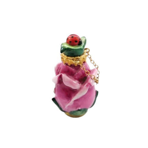 Limoges France Hinged Trinket Box Flower Bud With Ladybird Peint Main Marque