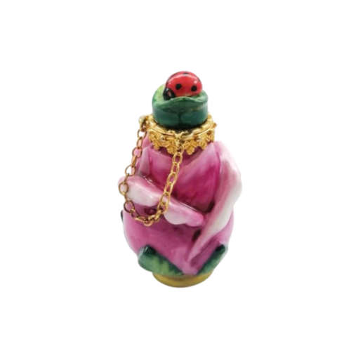 Limoges France Hinged Trinket Box Flower Bud With Ladybird Peint Main Marque
