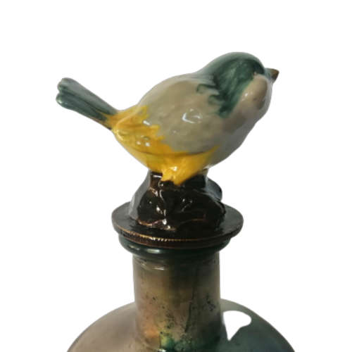 Vintage Glass Bottle With Enamel Bird Bottle Stopper