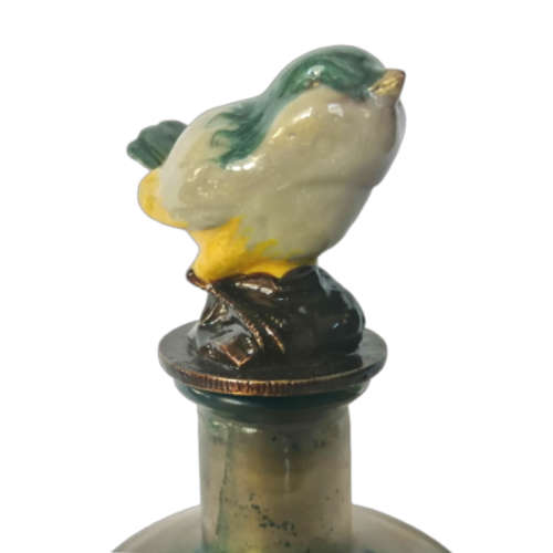 Vintage Glass Bottle With Enamel Bird Bottle Stopper