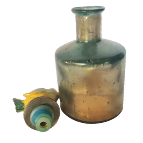 Vintage Glass Bottle With Enamel Bird Bottle Stopper