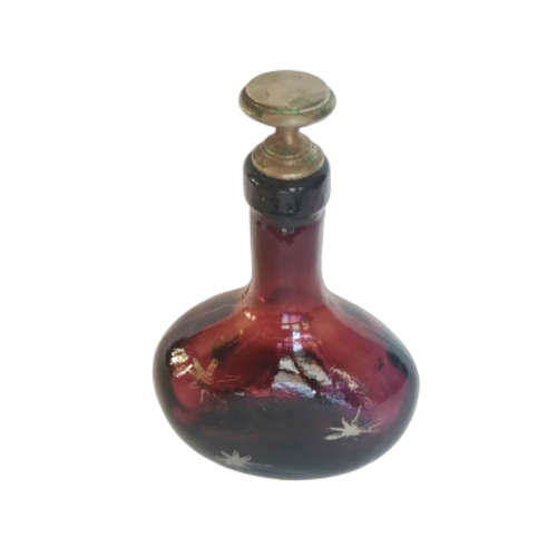Vintage Burgundy Bottle with Brass Stopper