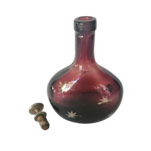Vintage Burgundy Bottle with Brass Stopper