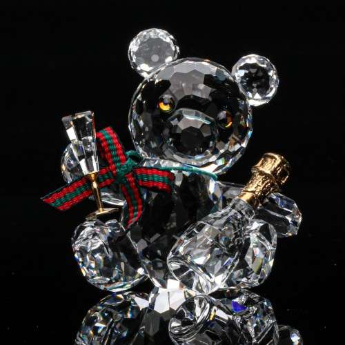 Swarovski Crystal Celebration Kris Bear Figurine Champagne Bottle Glass