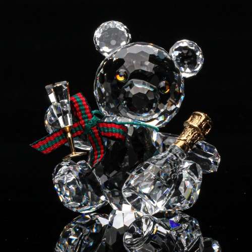 Swarovski Crystal Celebration Kris Bear Figurine Champagne Bottle Glass