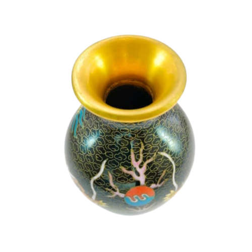 Large Chinese Cloisonne Black Vase With Striking Dragon Design