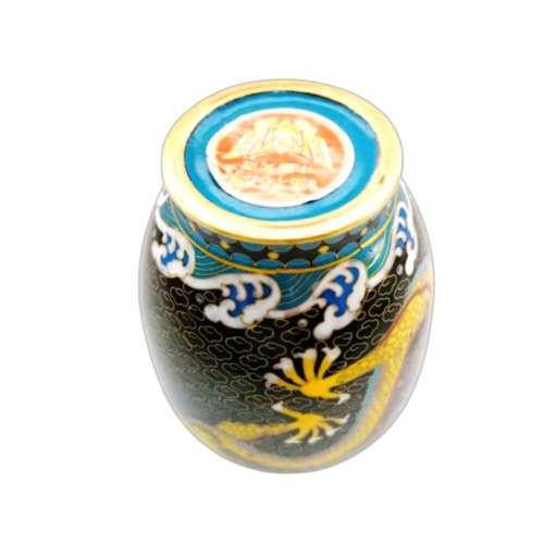 Large Chinese Cloisonne Black Vase With Striking Dragon Design