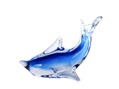 Vintage Blue and clear glass Fish Sculpture
