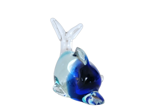 Vintage Blue and clear Blown glass Fish Sculpture