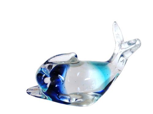 Vintage Blue and clear Blown glass Fish Sculpture