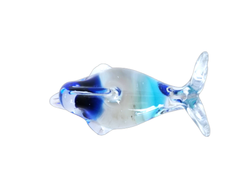 Vintage Blue and clear Blown glass Fish Sculpture