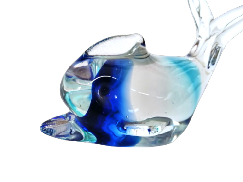 Vintage Blue and clear Blown glass Fish Sculpture