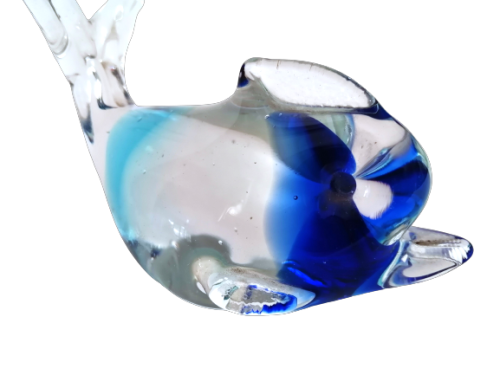 Vintage Blue and clear Blown glass Fish Sculpture