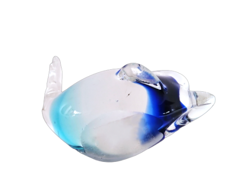 Vintage Blue and clear Blown glass Fish Sculpture