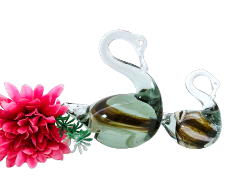 Art Ngwenya Glass Mother and Baby Swan Swaziland Eswatini