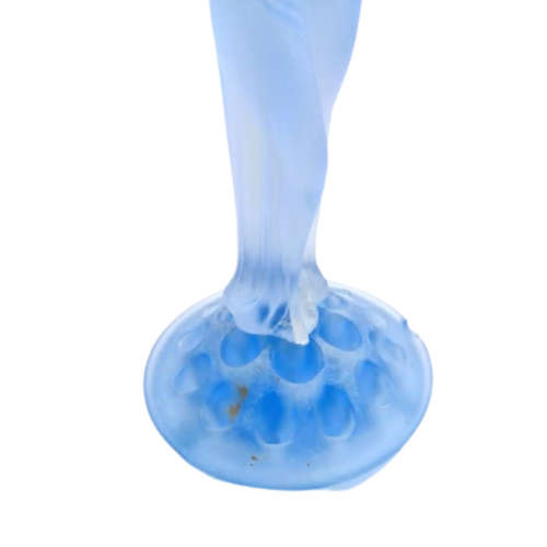 Art Deco Pressed Glass Ice Blue Satin Seated Maiden Flower Frog Statue
